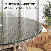 Outsunny Wicker Garden Rattan Table, Patio Furniture Outdoor Coffee Table with Umbrella Hole and Tempered Glass Top, Brown(m-6)