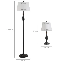 HOMCOM 3er-Set Stehlampen-Set inkl. 2 Tischleuchten, 1 Stehleuchte, Tischlampen-Set mit E27 Fassung, Lampenschirm aus Leinen Standlampe für Wohnzimmer, Schlafzimmer, Weiß+Schwarz(m-3)
