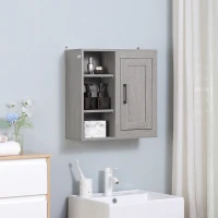 kleankin Armário Casa de Banho de Parede com 3 Prateleiras Abertas 1 Armário Móvel Auxiliar de Parede para Casa de Banho 48x20x50cm Cinza(m-2)
