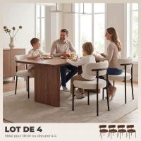 HOMCOM Lot de 4 Chaises Salle à Manger Chaises de Cuisine Rembourrées en Tissu Bouclette Dossier Incurvé Pieds en Acier Beige(m-4)