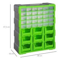 DURHAND Sortierkasten Kleinteilemagazin Teile Box Aufbewahrungsbox 39 Fächer Grün L38 x B16 x H47,5 cm(m-3)