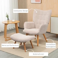 HOMCOM Fauteuil met Scandinavisch accent, voetenbank, fauteuilset, beukenhout, corduroy-look, beige(m-5)