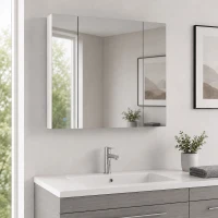kleankin Armário Casa de Banho com Espelho e Luzes LED Armário com Espelho Casa de Banho com Prateleiras Ajustáveis e USB 90x15x75 cm Branco(m-8)