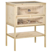 PawHut Wooden Hamster Cage with Storage Shelf, Small Animal Exercise Play House Gerbil Cage with Openable Top, Ramp for Gerbils, Drawf Hamsters, 60 x 40 x 80 cm - Natural(m-1)