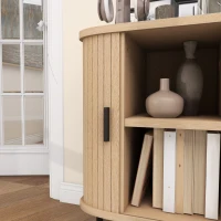 HOMCOM Buffet meuble de rangement avec portes coulissantes à lattes, armoire de cuisine avec pieds en acier, ton chêne(m-9)