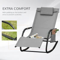 Outsunny 2PCs Outdoor Garden Rocking Chair, Patio Sun Lounger Rocker Chair with Breathable Mesh Fabric, Removable Headrest Pillow, Armrest, Side Storage Bag, Grey(m-7)