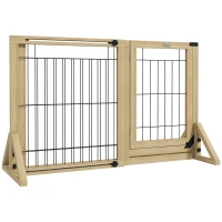 PawHut Cancelletto per Cani Estensibile con Porta e 2 Pannelli, Piedini Triangolari, 112-159x70 cm, Legno Naturale(m-10)