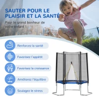 HOMCOM Trampoline pour enfant Ø 223 cm avec filet de sécurité, échelle et porte zippée - usage extérieur intérieur - bleu(m-7)
