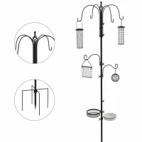 PawHut Vogelvoederstation 226 cm met 6 haken, 4 hangende voedersilo's en grondpennen, vrijstaand(m-1)
