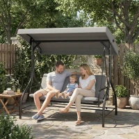 Outsunny 3 Seater Canopy Swing Chair, 2 in 1 Garden Swing Seat Bed, with Adjustable Canopy and Metal Frame, Light Grey(m-11)