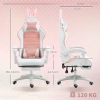 Vinsetto Cadeira Gaming Giratória de Couro PU com Altura Ajustável Inclinável 135° Apoio para a Cabeça 65x63x136-142 cm Rosa e Preto(m-4)