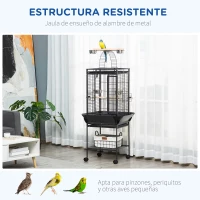 PawHut Jaula para Pájaros Jaula para Loros con Ruedas Perchas Comederos Estante Puente Arqueado y Bandejas Extraíbles Pajarera para Cacatúa Ninfa Cacatúas Cotorras 62,5x62,5x156 cm Gris(m-7)