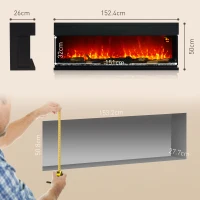 HOMCOM 1800W 15-40℃ Adjustable Flame Glass Panel Convector Heater, 152cm(m-3)