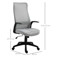 Vinsetto Silla de Oficina Ergonómica Silla Escritorio Giratoria con Altura Ajustable Reposabrazos Soporte Lumbar y Respaldo Alto Transpirable 62x62x113-122 cm Gris(m-3)