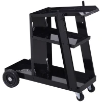 DURHAND laswagen, wagen voor gasflessen, met veiligheidsketting, 3 schappen, zwart(m-11)