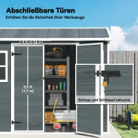 Outsunny Tuinschuur 2,77 m², Opbergschuur met Houtlook 2 Ramen Dubbele Deur Ventilatie Vloer Slot Handschoenen(m-6)