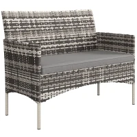 Outsunny 2-zits Rattan Tuinbank PE-Rattan Outdoor Terrasbank met Kussen, Anti-slip Matten, Stalen Frame, Lichtgrijs(m-1)
