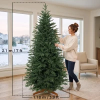 HOMCOM 7ft Artificial Christmas Tree Full Hinged Xmas Tree Solid Pine Wood Stand, Green(m-3)