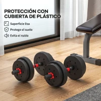HOMCOM Juego de Mancuernas Ajustables 15 kg 2 en 1 con Barras Conexión y Mangos Antideslizantes para Gimnasio en Casa Negro(m-7)
