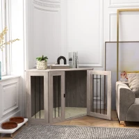 PawHut Dog Crate Furniture Side Table, with Cushion, 122 x 61 x 71cm - Walnut Brown(m-8)