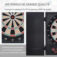 HOMCOM Cible jeu de fléchettes électronique refermable 27 jeux 202 variations jusqu'à 8 joueurs affichage LED(m-6)