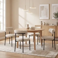 HOMCOM Lot de 4 Chaises Salle à Manger Chaises de Cuisine Rembourrées en Tissu Bouclette Dossier Incurvé Pieds en Acier Beige(m-10)