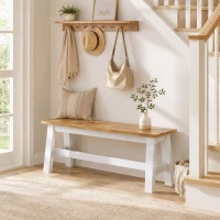 HOMCOM Zitbank voor 2, Houten Bank in Eikenlook, Stabiliserende Dwarsbalk, voor Woonkamer, Eetkamer, Hal, Rubberhout, Wit(m-7)