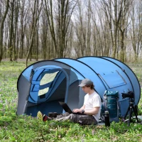 Outsunny Tenda de Campismo Pop-up para 2-3 Pessoas com Janelas Impermeável Anti-UV 263,5x220x123 cm Azul(m-10)