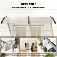 Outsunny Pensilina Tettoia da Esterno 195x75cm, Tettoia per Esterno Staffe in Policarbonato e Barre in Alluminio, per Balcone Finestre e Porte, Trasparente(m-6)