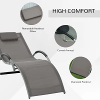 Outsunny Sun Lounger Reclining Chair Portable Armchair with Pillow for Garden Patio Outside Aluminium Frame, Khaki(m-4)