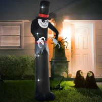 Outsunny Giant 10ft Halloween Inflatables Tall Ghost with Hat, Build-in LEDs Blow Up Scary Outdoor Decorations, for Party Yard Garden Lawn Decoration(m-10)