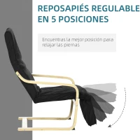 HOMCOM Sillón de Salón con Reposapiés Ajustable Butaca Tapizado en Tela para Oficina Dormitorio 66,5x94x100cm Negro(m-4)