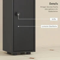 kleankin 180 cm smalle badkamerkast, toiletrolhouder met open vakken en 2 deuren, zwart(m-6)