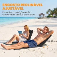 Outsunny Conjunto de 2 Esteiras de Praia com Encosto Reclinável em 5 Níveis Bolsa de Transporte e Apoio de Cabeça 48x134x33-43 cm Preto(m-5)