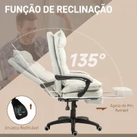 Vinsetto Cadeira de Secretária com Massagem, Altura Ajustável, Encosto Reclinável, Apoio para os Pés e Rotação 360°, Creme(m-5)