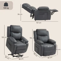 HOMCOM Riser and Recliner Chair with Vibration Massage, PU Leather Power Lift Chair for Elderly, Dark Grey(m-3)