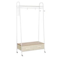 HOMCOM Perchero Metálico con Ruedas Colgador para Ropa con Riel Estantes Cajones para Organizar Ropa Bolsos 99x47x185cm(m-1)