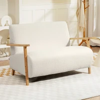 HOMCOM Sofá de 2 Lugares Estofado em Borreguito com Acolchoado Espesso Apoios de Braço e Pés de Madeira 118x76x78 cm Creme(m-10)
