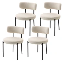 HOMCOM Lot de 4 Chaises Salle à Manger Chaises de Cuisine Rembourrées en Tissu Bouclette Dossier Incurvé Pieds en Acier Beige(m-12)