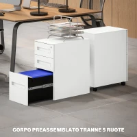 Vinsetto Schedario Portadocumenti in Acciaio a 5 Ruote con 2 Cassetti e Vassoio Portapenne, 30x43.5x60 cm, Bianco(m-8)