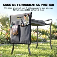 Outsunny Banco de Jardim Dobrável com Almofada de Espuma EVA Saco para Ferramentas 58x28x49 cm Cinzento(m-6)