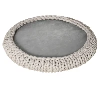 PawHut Cuccia per Cani e Gatti Rotonda, Rialzata e Lavabile in Cotone PP, Cuscino Imbottito, Φ93x15cm, Grigia(m-1)