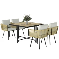 Outsunny 5 Piece Garden Furniture Set, Garden Dining Set with Wood-Plastic Table and 4 Armchairs, Beige(m-13)