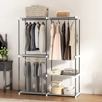 HOMCOM Armário de Roupa Aberto 142x43x185 cm Armário para Roupas com 4 Prateleiras de Tecido 3 Barras para Pendurar Cinzento(m-10)
