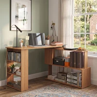 HOMCOM Secretária em L com Estante e Prateleiras para Escritório e Estudo 120x110x74,5 cm Cor Ácer(m-7)