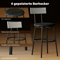 HOMCOM 5-teiliges Bartisch-Set mit 4 Stühlen, Industrielles Design, für Küche, Esszimmer, Stahl, Hellgrau(m-5)