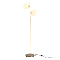 HOMCOM 2 Lights Tree Floor Lamp for Living Room with Globe Lampshade, Standing Lamp for Bedroom, Bulb not Included, Gold Tone(m-1)