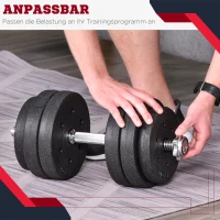 HOMCOM Kurzhantel Set 30KG Hantelset mit Hantelscheiben für Zuhause Büro Fitnessstudio Stahl Kunstleder Schwarz Krafttraining(m-4)