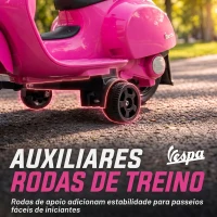 AIYAPLAY Mota Elétrica Infantil com Licença Mini Vespa GTS, 2 Rodas Auxiliares, Bateria de Lítio, Farol, Buzina, Encosto, Rosa(m-5)