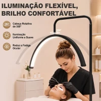 HOMCOM Candeeiro de Pé Meia Lua  com Cabeça Giratória 350° 7 Temperaturas de Cor Brilho Ajustável Suporte para Telemóvel Preto(m-4)